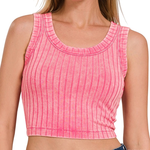 Zenana Outfitters Tops - New Zenana Ribbed Sleeveless Scoop Neck Cropped Tank Buttery Soft Top Pink